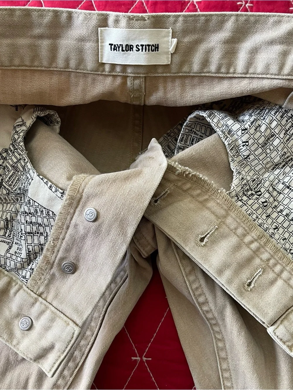 Taylor Stitch Camp Herringbone Pant - Khaki. Mens: 32x32.